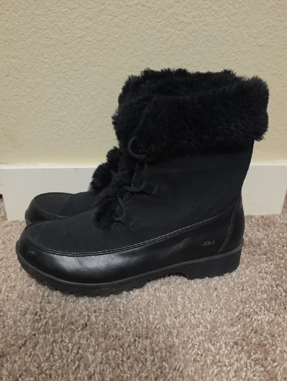 JBU Black Faux-Fur Lace-Up Winter Boots